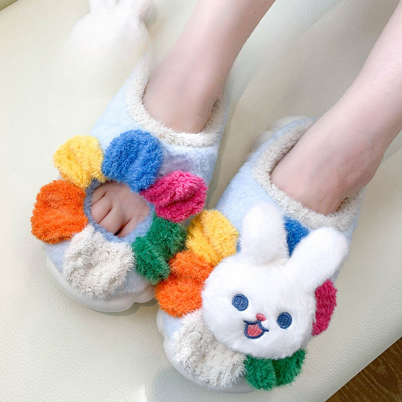 Wholesale Cute Sunflower Bunny Autumn and Winter Warm Home Non-slip Cotton Slippers